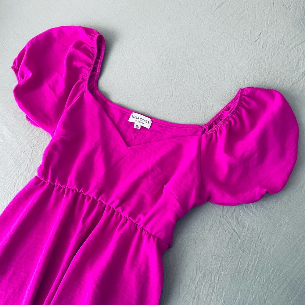 NWOT Puff Sleeve Fuchsia Dress